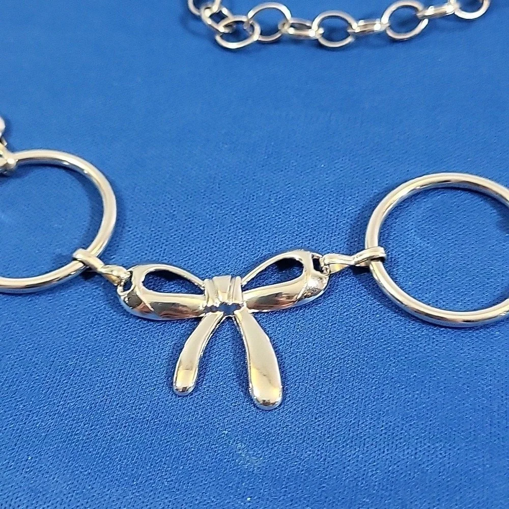 Retro Y2K Belly Chain Metal Belt Silver-tone Cutesy Bows‎ Fits Upto 38